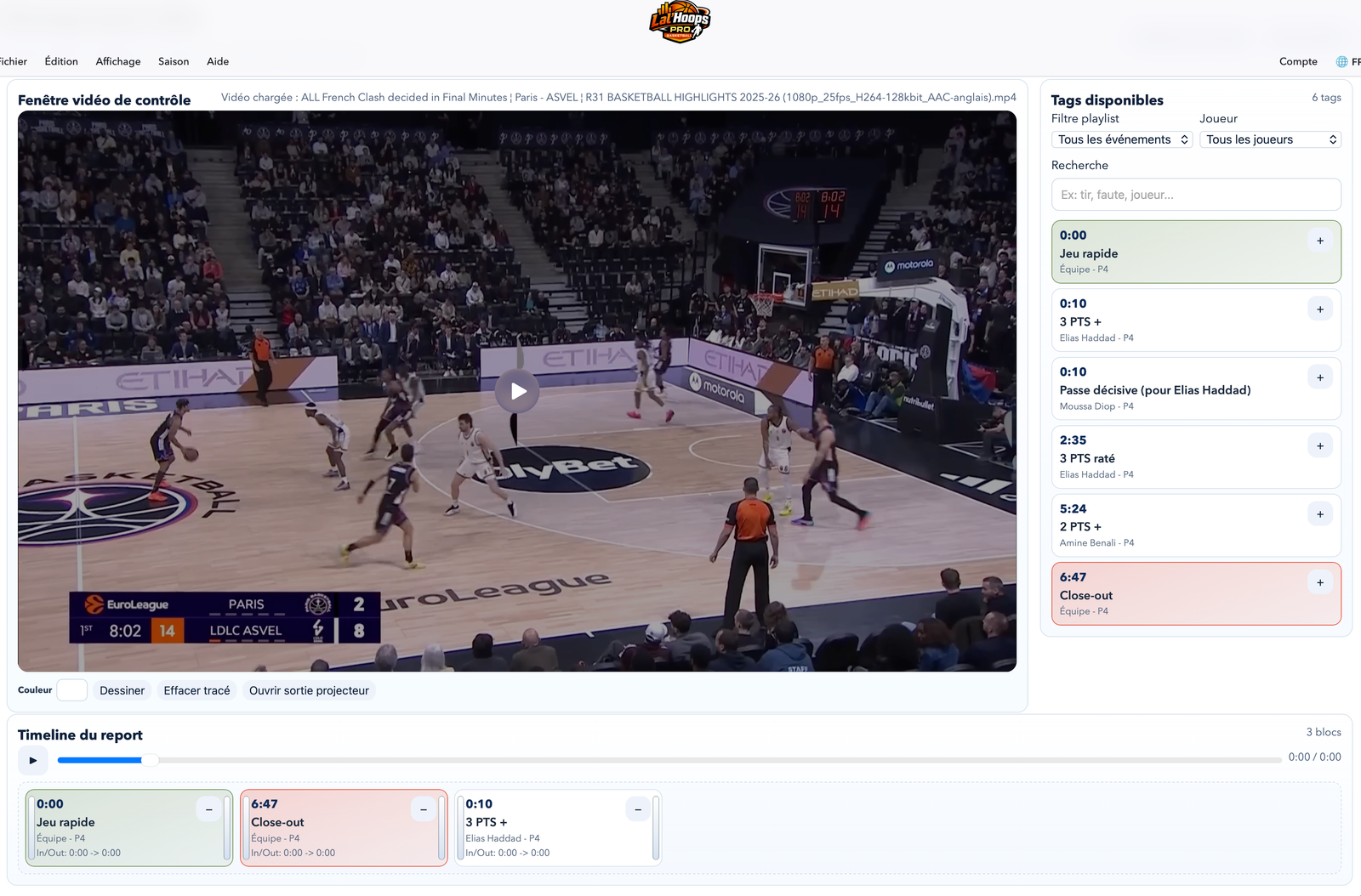 Interface Lal'Hoops de montage vidéo